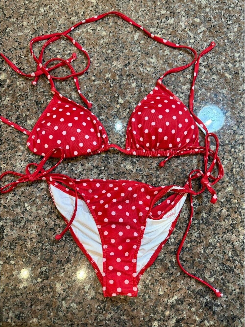 Doll & Co Red Polka Dot Bikini Set Made in USA. NEVER WORN